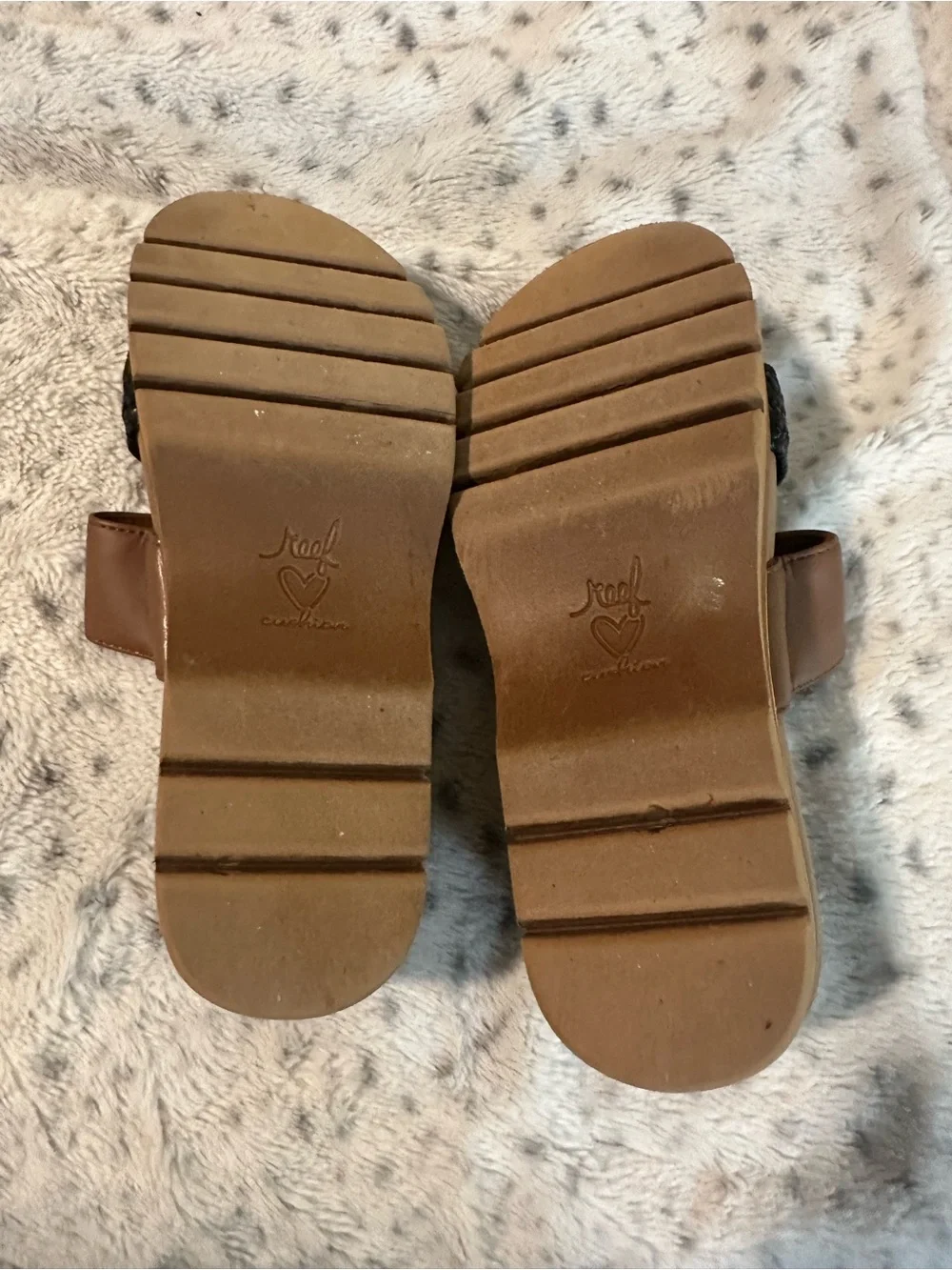 Reef Cushion Brown Slide platform Sandals with Black Braided Strap